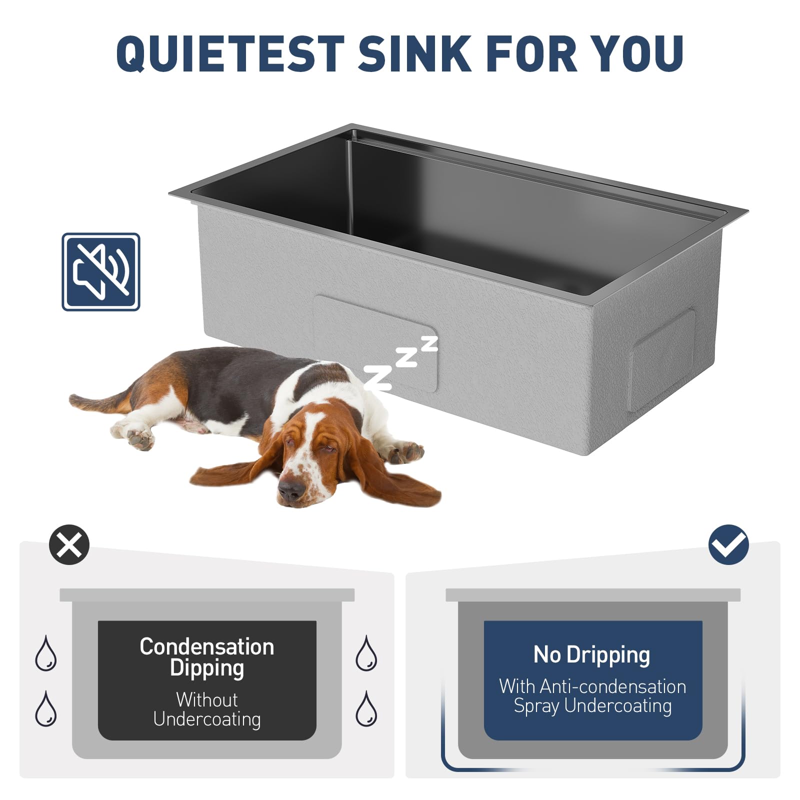 QUIETEST SINK FOR YOU

- Condensation Dipping Without Undercoating
- No Dripping With Anti-condensation Spray Undercoating