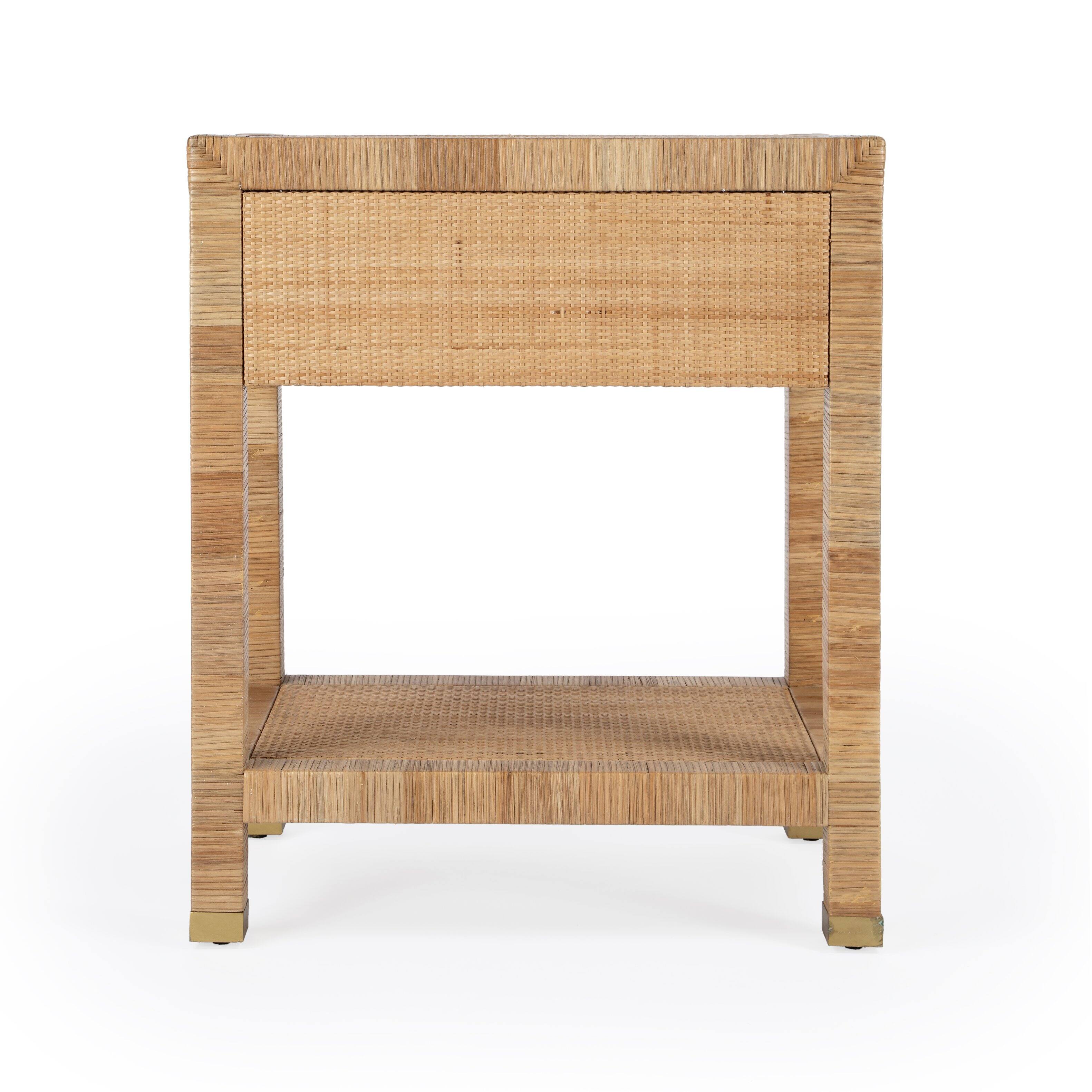 Alt View 5. Butler Specialty - Corfu 24 in. W Rectangular Rattan 1 Drawer Nightstand with Lower Open Shelf - Natural and White.