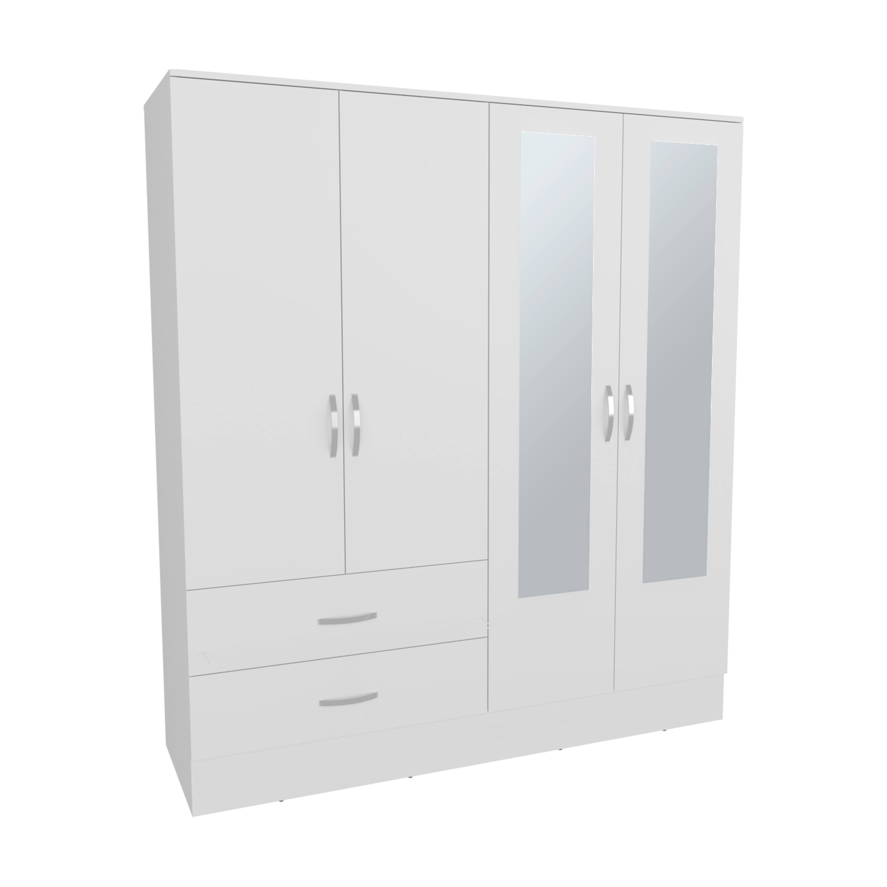 Alt View 1. TuHome - Bolton 160 Armoire, Six Shelves, Two Double Door Cabinets, Two Mirrors, Two Drawers, Rod - White.