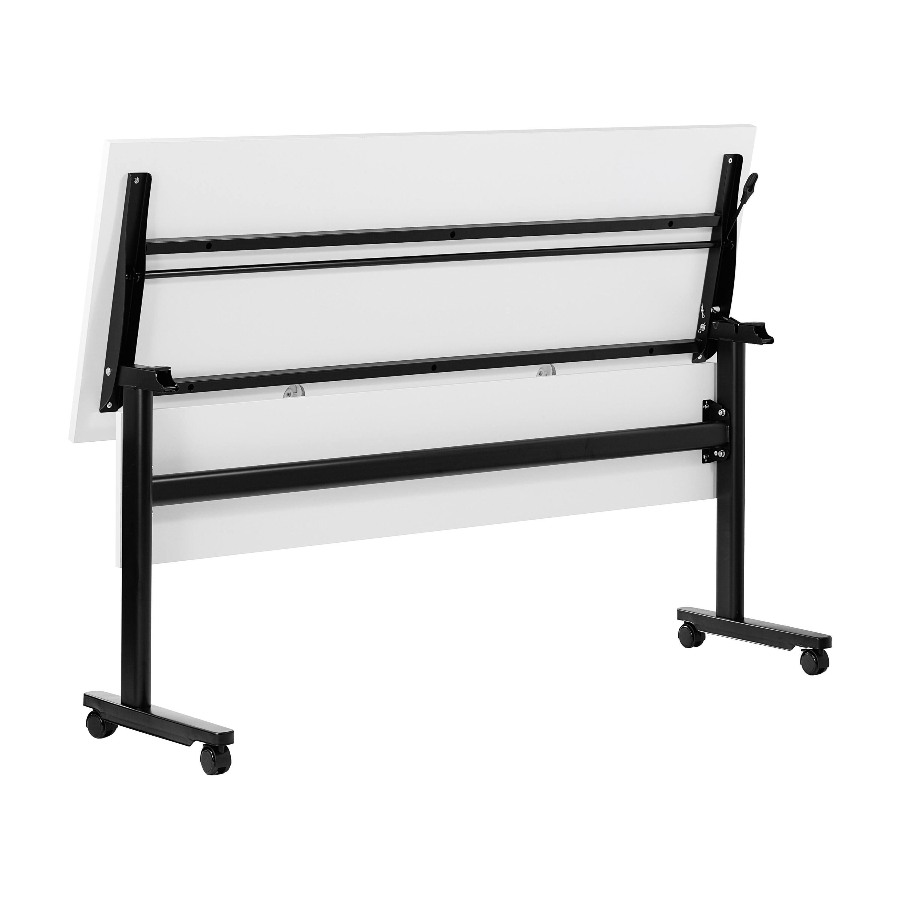 Alt View 10. Emma + Oliver - Hahn Heavy-Duty Flip Top Training Table with Nesting Design, Privacy Panel, T-Legs, Tabletop, Metal Frame - White Top/Black Frame.