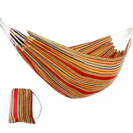SKONYON - 2-Person Brazilian-Style Cotton Double Hammock Bed with Portable Carrying Bag - Rainbow