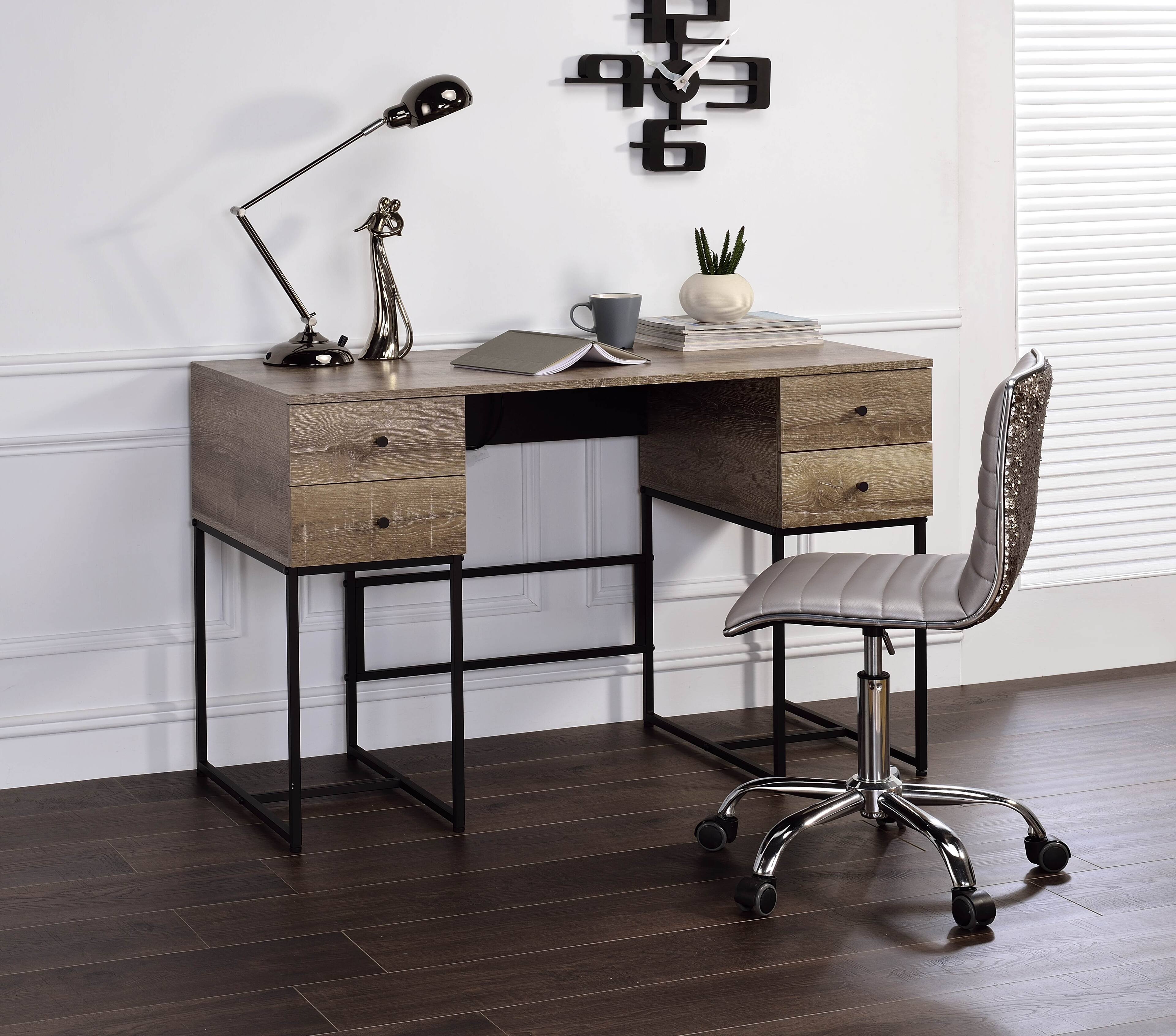 Angle. APRILSOUL - Desirre Rustic Oak and Black Finish Wirting Desk with USB Port - Oak.