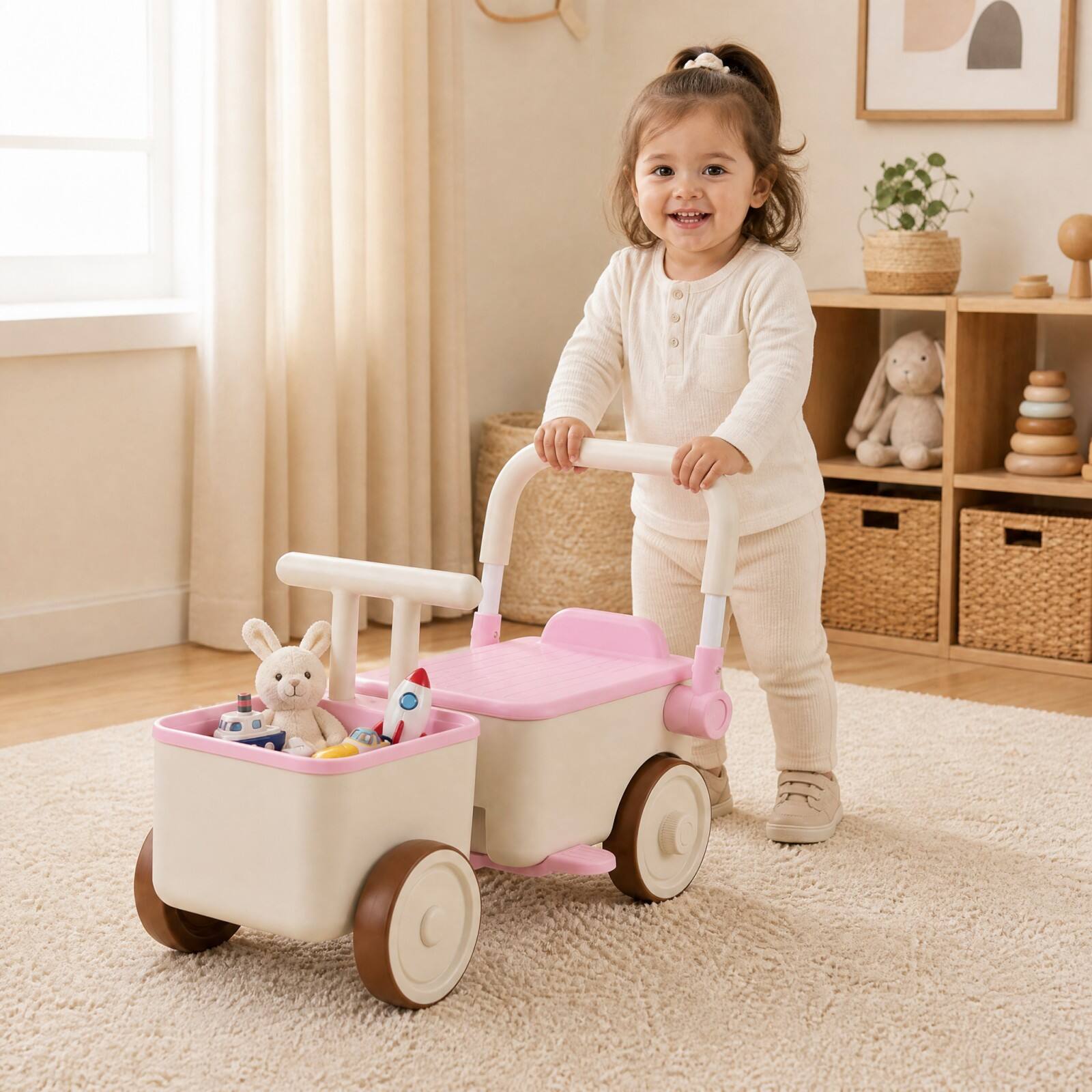 Alt View 1. Costway - Costway 3-in-1 Ride-On Push Car for Kids with Pull Rope - Pink.