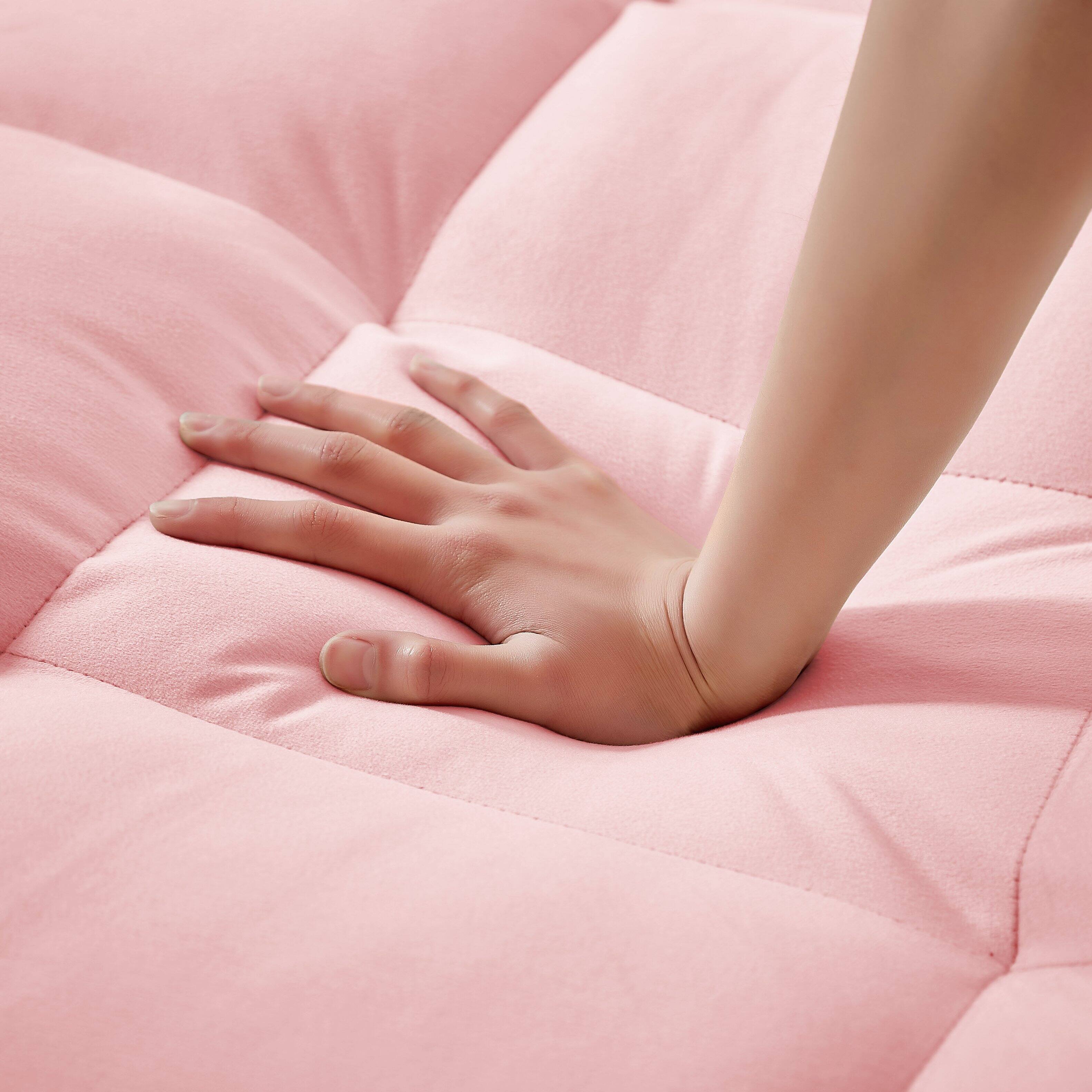 Alt View 3. MERAVOM - Convertible Sofa Chair Bed, 3-in-1 Velvet Pull Out Chair, Sleeper Chair Bed With Adjustable Backrest for Living Room - Pink.