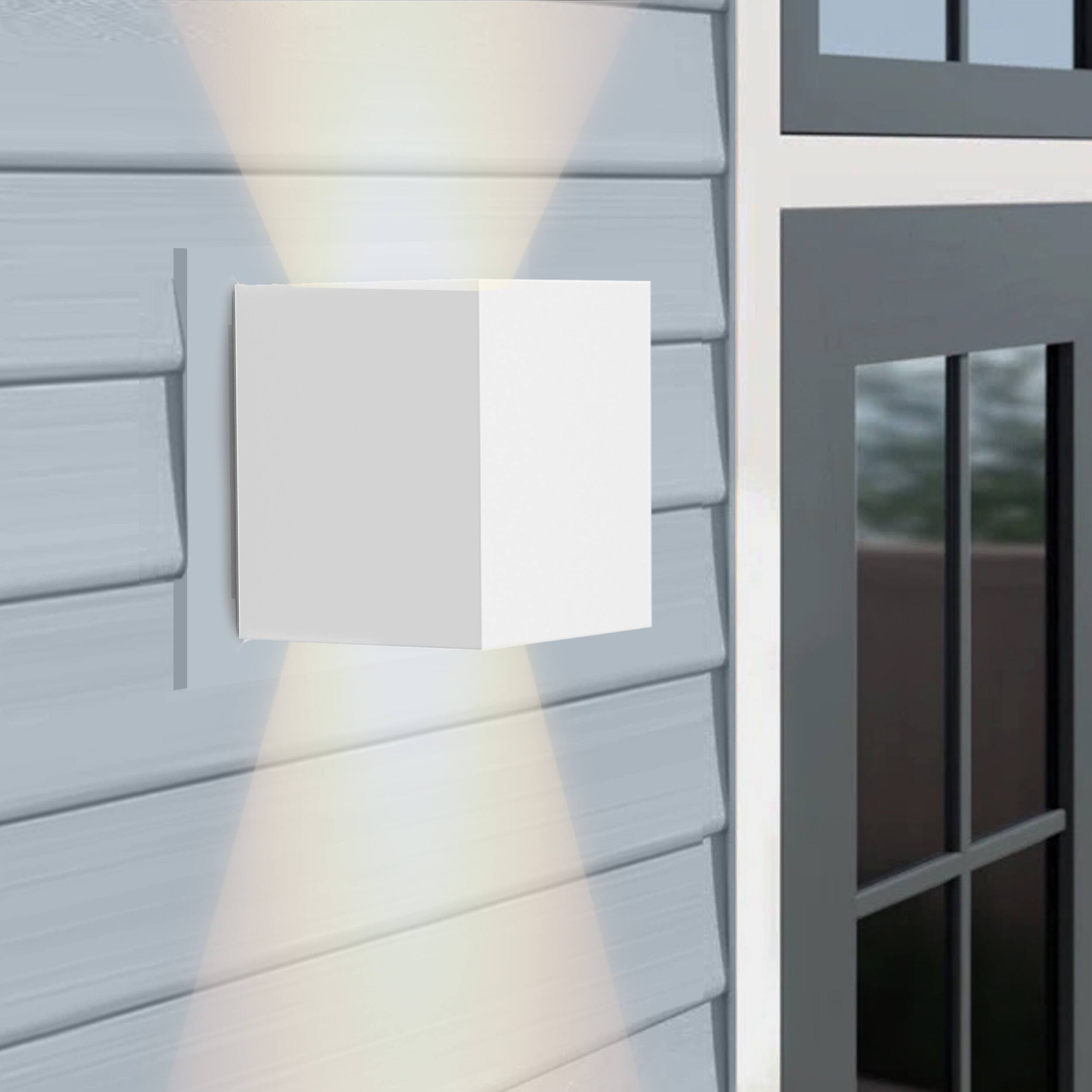 Alt View 3. LEEKI - Modern Cube LED Outdoor Wall Sconce – Adjustable Beam Uplight/Downlight, Waterproof IP65, Energy-Saving Exterior Light - White.