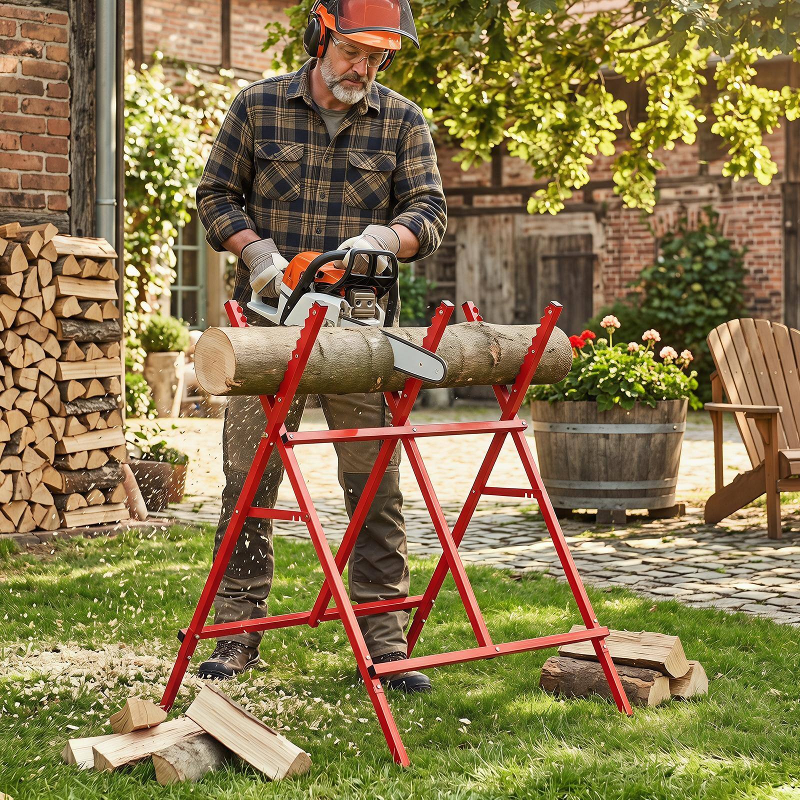Alt View 3. Costway - Costway Folding Log Saw Horse with Anti-Slip Sawteeth and Non-Slip Foot Pads for Firewood - Red.