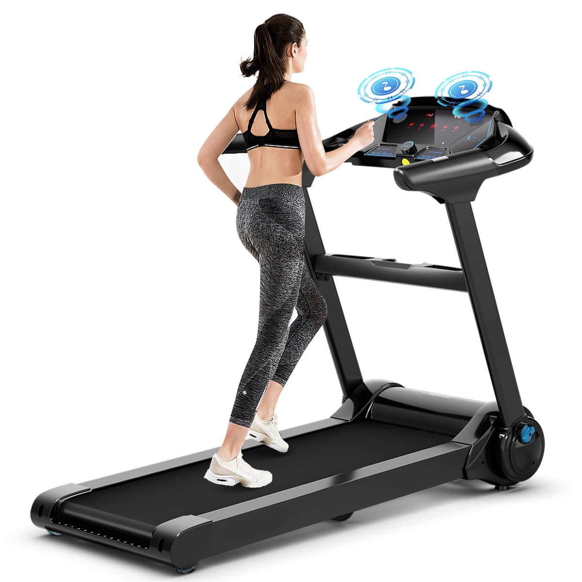 Gymax - 2.25HP Electric Folding Fitness Treadmill w/APP Heart Rate - Black