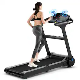 Gymax - 2.25HP Electric Folding Fitness Treadmill w/APP Heart Rate - Black
