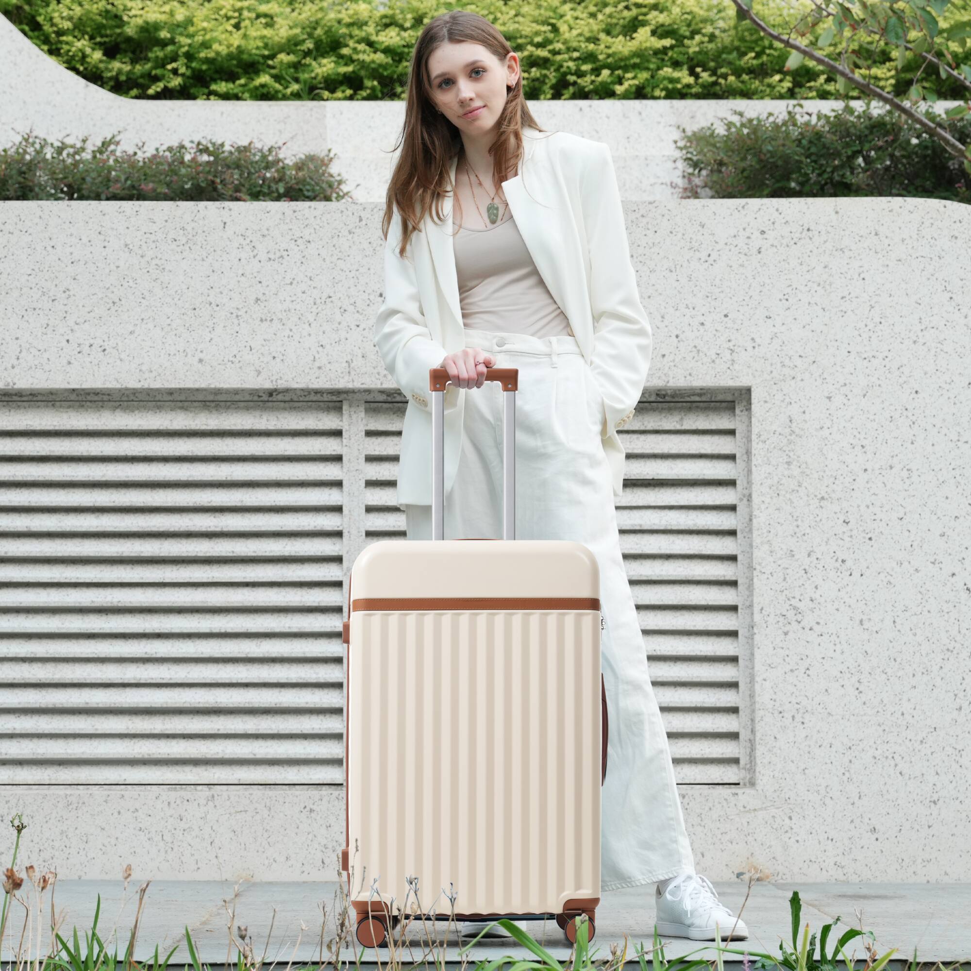 Back. Boyel Living - Brown White Hardshell Luggage Set Spinner Suitcase with TSA Lock ABS Lightweight Material Durable Material - Dark Blue.