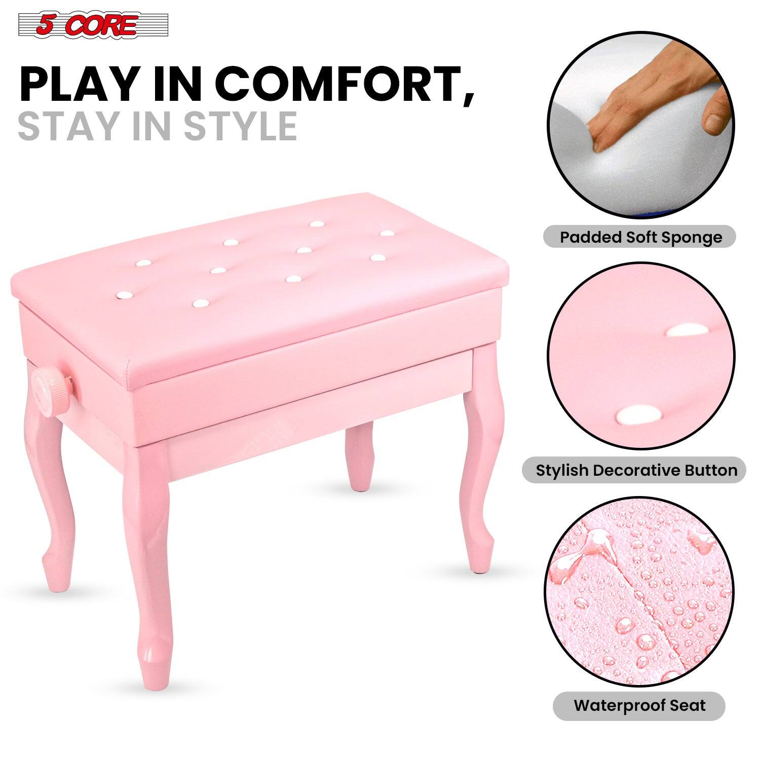 5 CORE, PLAY IN COMFORT, STAY IN STYLE, Padded Soft Sponge, Stylish Decorative Button, Waterproof Seat