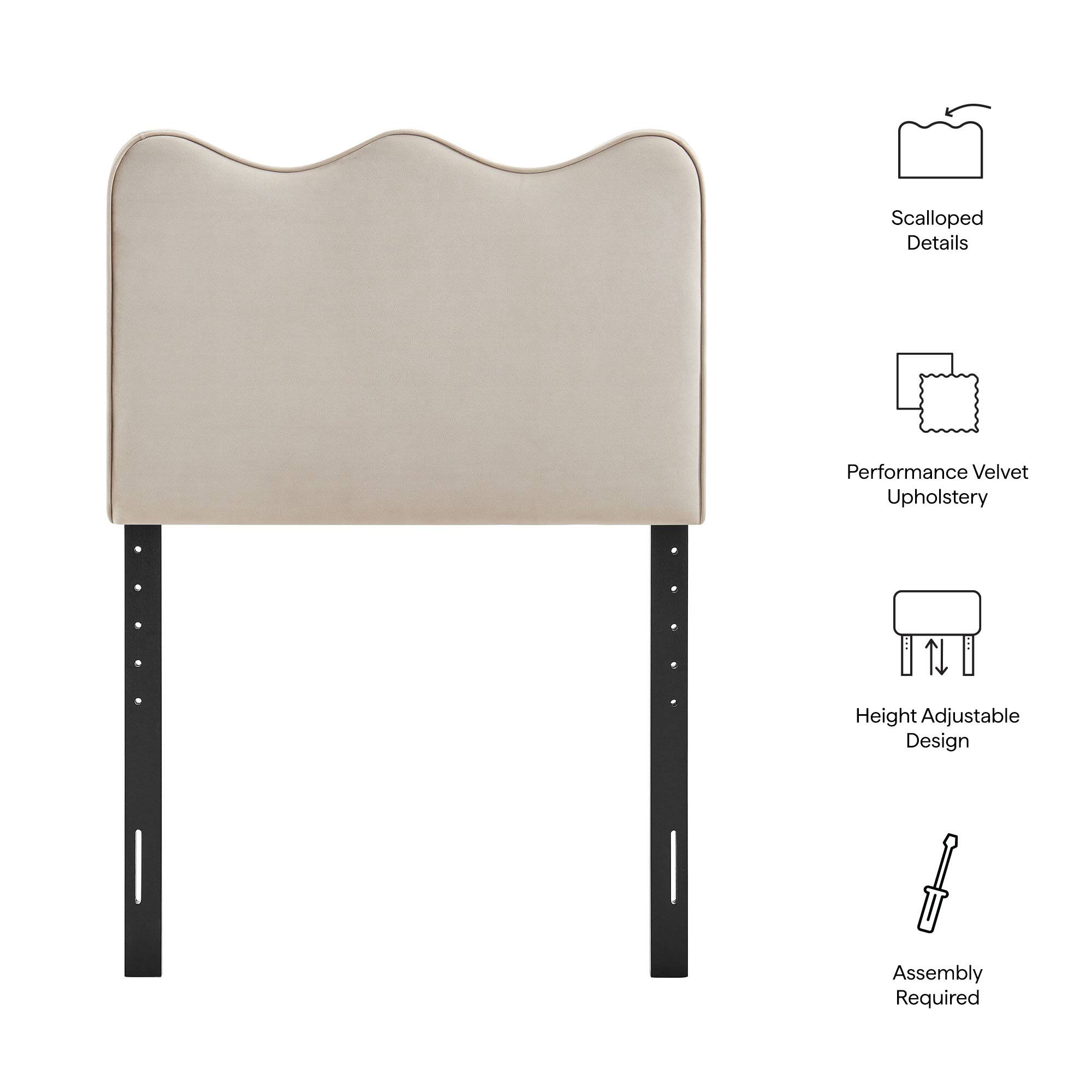 Scalloped Details  
Performance Velvet Upholstery  
Height Adjustable Design  
Assembly Required
