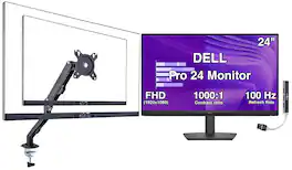 Dell - Pro 24 24" IPS Monitor, 5ms Response Time, Anti-Glare, VESA Mount, VGA, HDMI, w/DKZ Hub & Single Mount Arm - Black