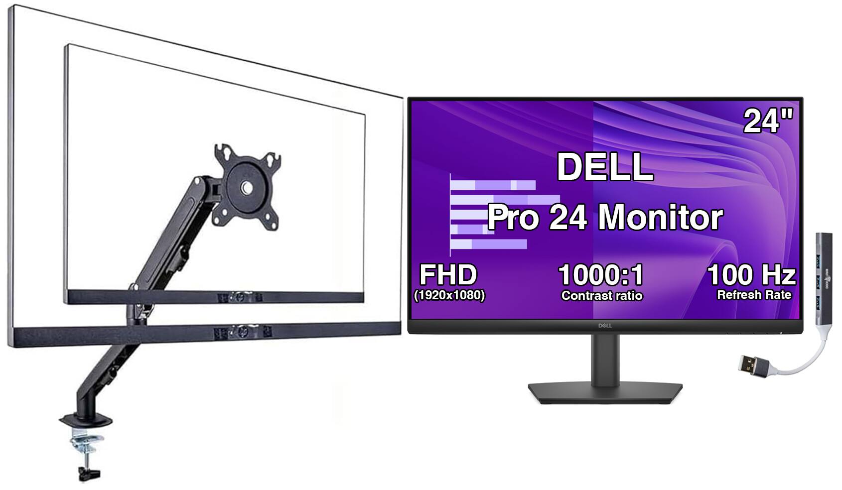 24" DELL Pro 24 Monitor  
FHD (1920x1080)  
1000:1 Contrast ratio  
100 Hz Refresh Rate