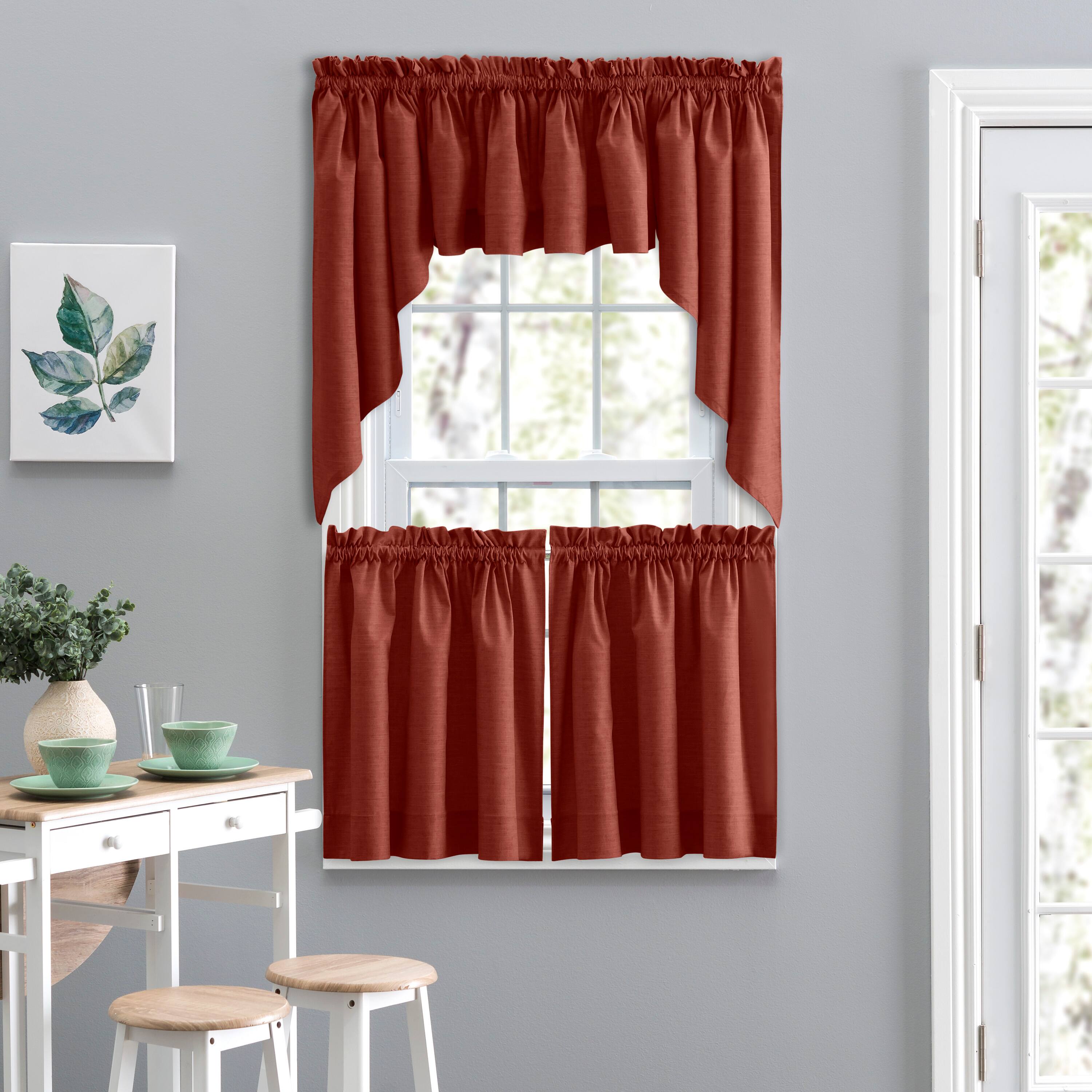 Angle. Ellis Curtain - Ellis Lisa Solid Color 1.5" Rod Pocket Poly Cotton Duck Fabric Tailored Tiers 56"x36" Red - Red.