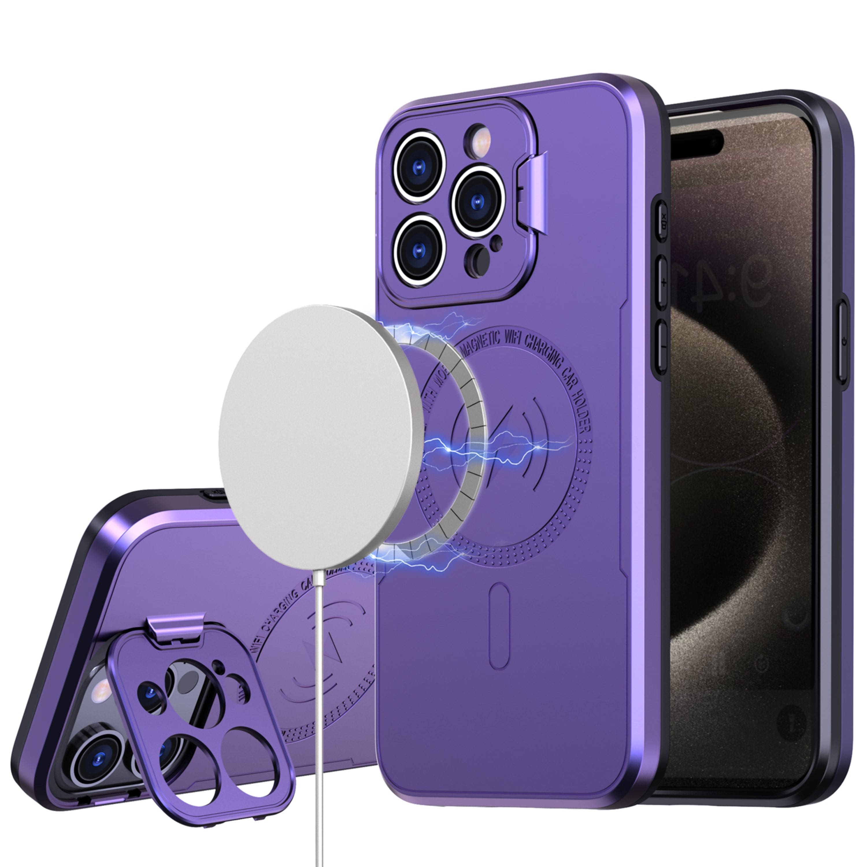 Kitcheniva - Magnetic Lens Stand Case For iPhone 14 Pro Max - Purple price history on PriceWatchPro