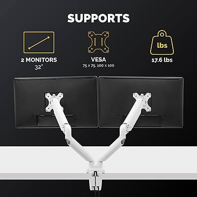 SUPPORTS  
2 MONITORS 32"  
VESA 75 x 75 100 x 100  
17.6 lbs