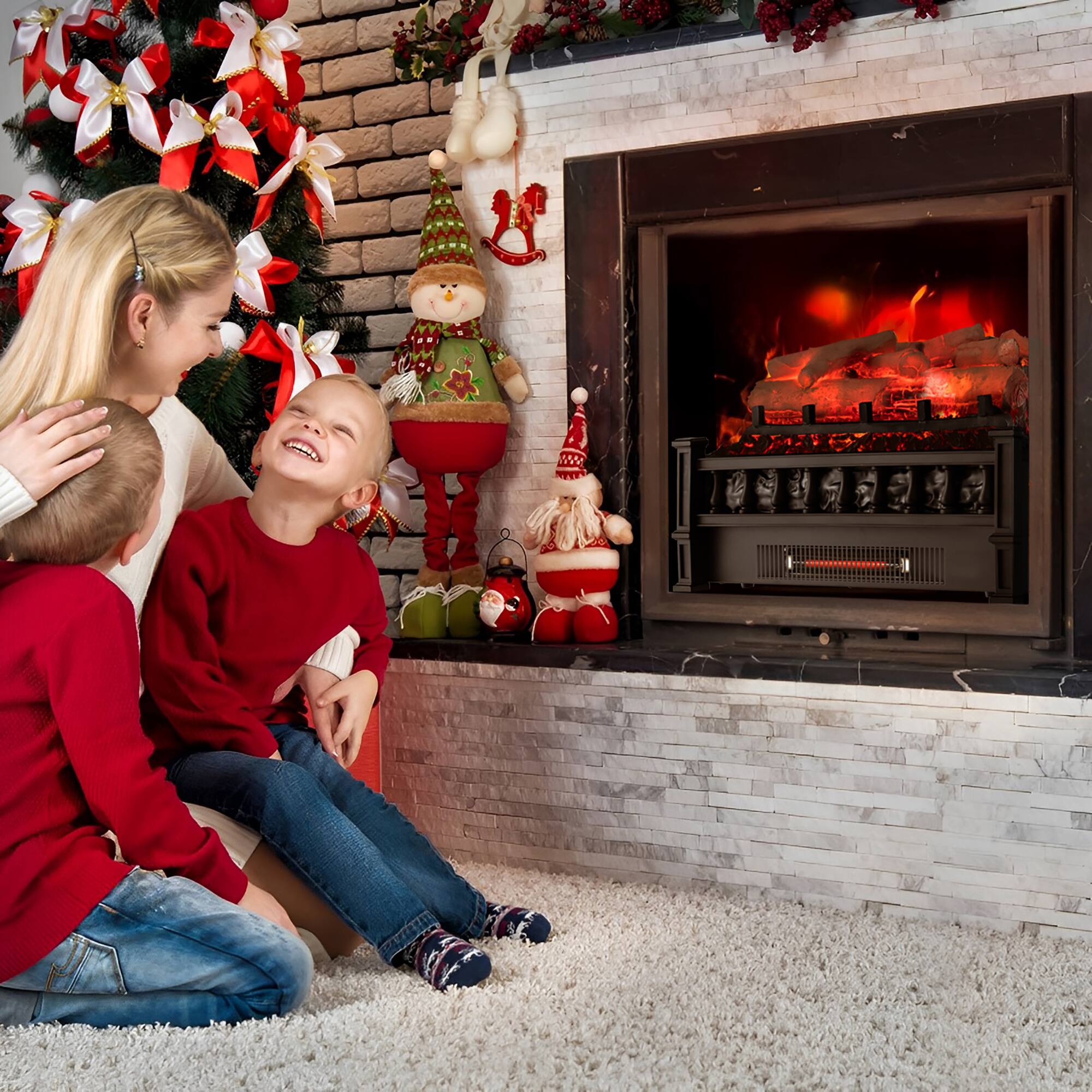 Alt View 3. Gymax - Gymax 20'' Infrared Quartz Electric Fireplace Heater W/ Birchwood Ember Bed Thermostat - Black.