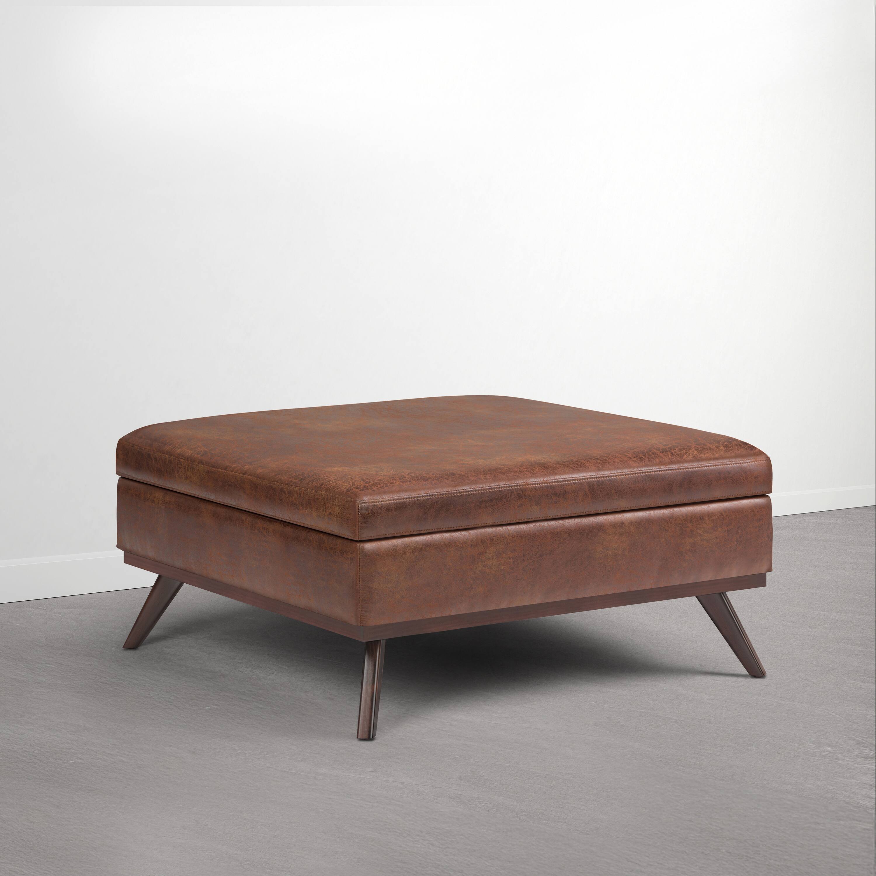 Angle. Simpli Home - Owen XL 40 inch Wide Solid Wood Coffee Table Storage Ottoman, Distressed Pecan Brown - Distressed Pecan Brown.