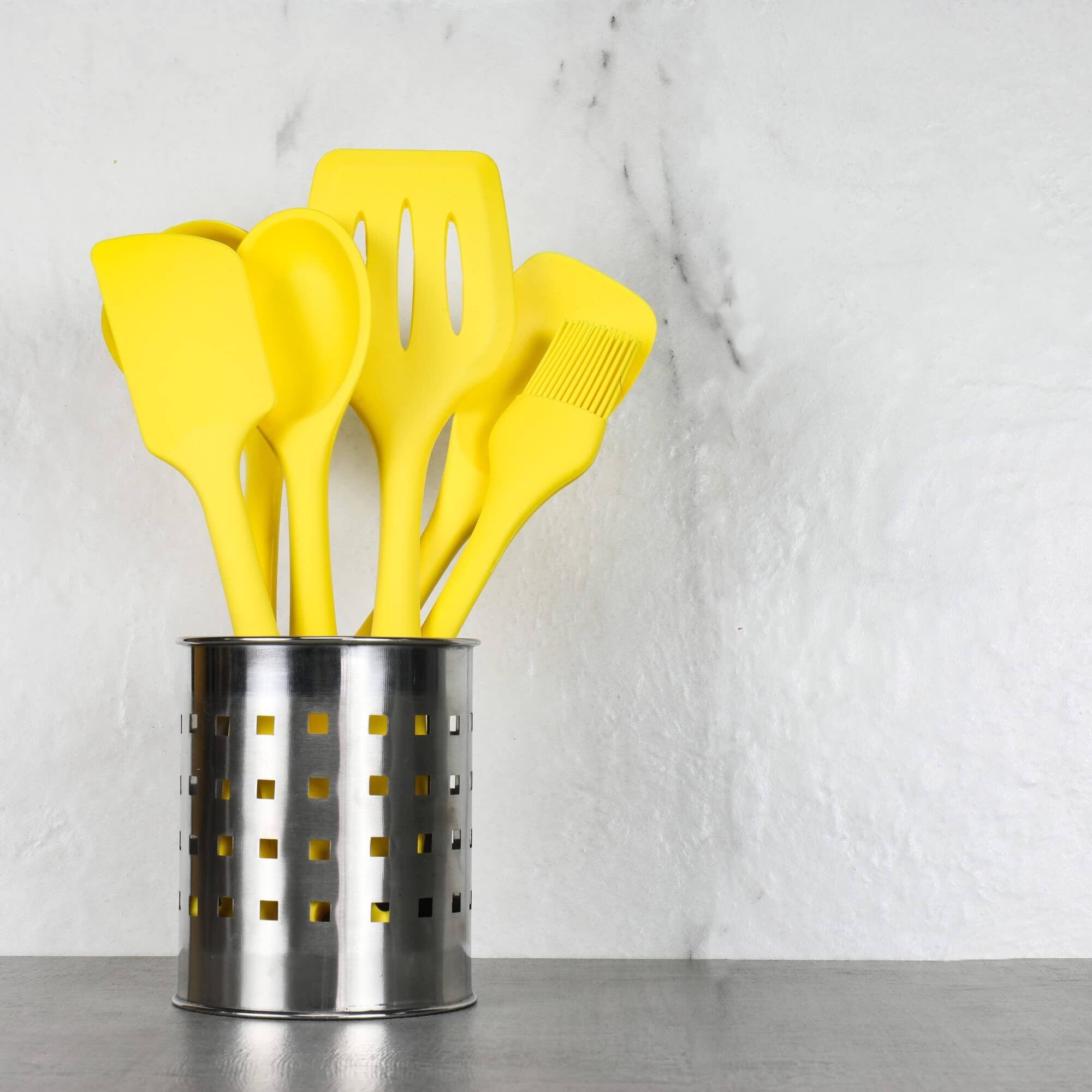 Angle. Chef Craft - 5 Piece Premium Silicone Kitchen Tool and Utensil Set - Yellow - Yellow.
