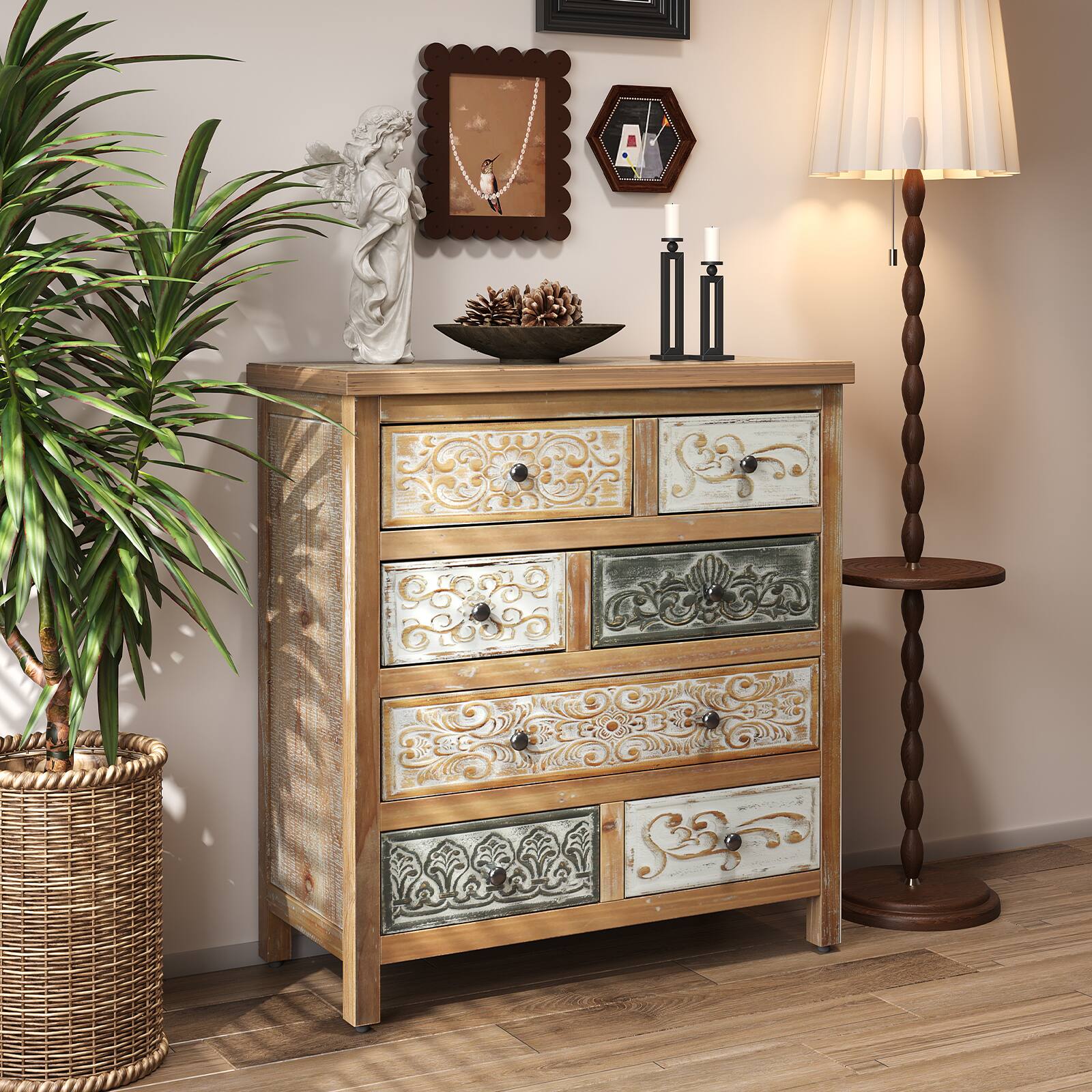 Alt View 6. Forest'nSky - Colorful Wood 6 drawer 25.59 in. Wide Chest of Drawers with Farmhouse Style Decor for Living Room - Colorful.