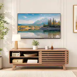 WELLFOR - Mid Century Modern TV Stand for TVs up to 55" with Adjustable Shelves, Wood Entertainment Center TV Media Console - Brown