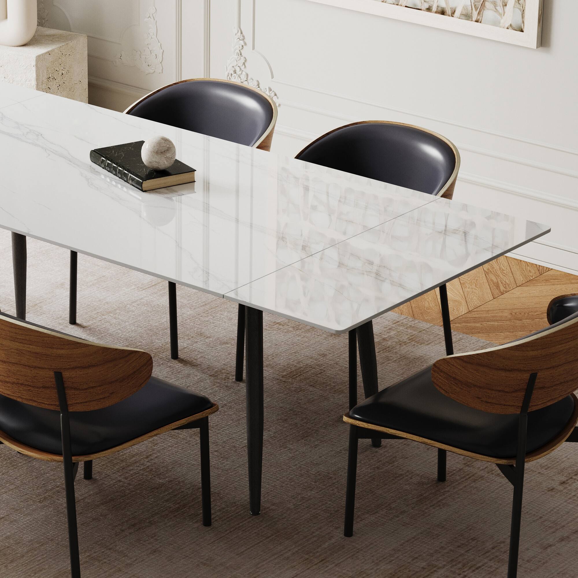 Alt View 2. luck idea - 94.4" Extendable Sintered Stone Dining Table with Metal Frame – Seats 8-10 - Bright White.