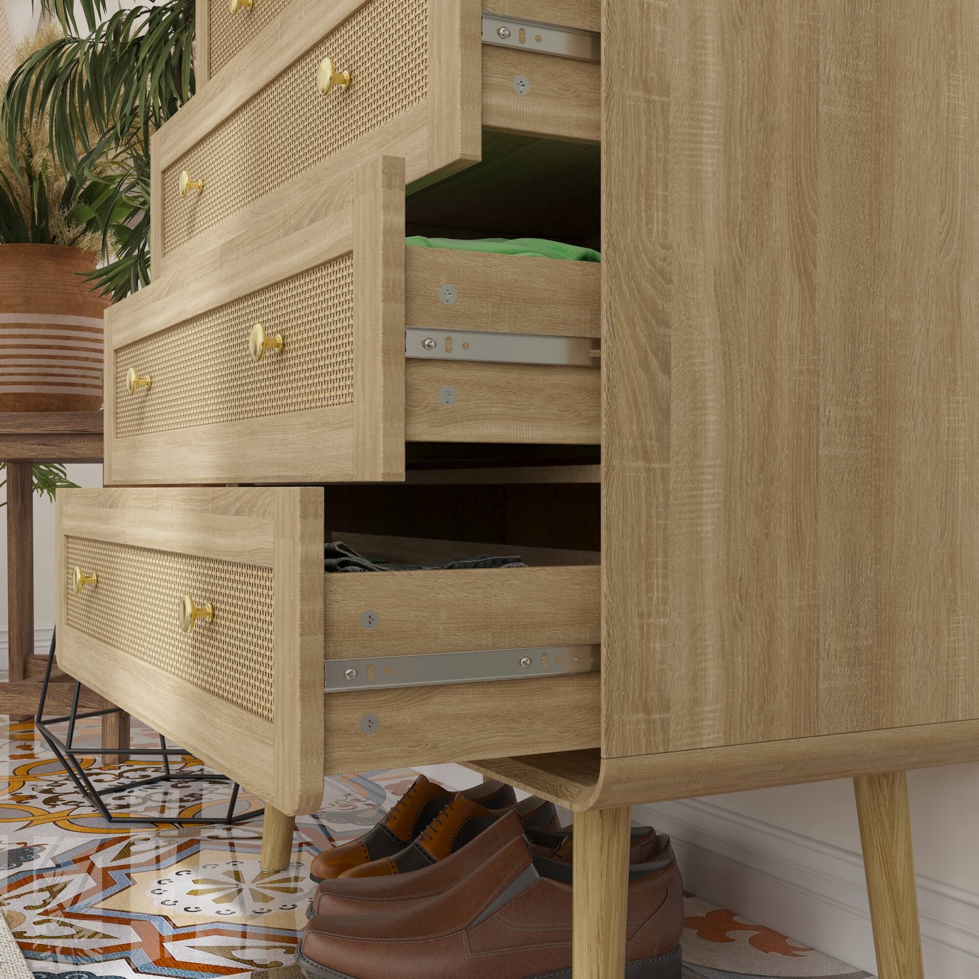 Alt View 5. FUFU & GAGA - FUFU&GAGA 5 - Drawer Vertical Dresser with Anti - Tip & Rattan Accents - Wooden.