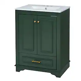 Boyel Living - 24 Inch Bathroom Vanity with Ceramic Sink Soft Close Doors Silver HandlesGreen - Green