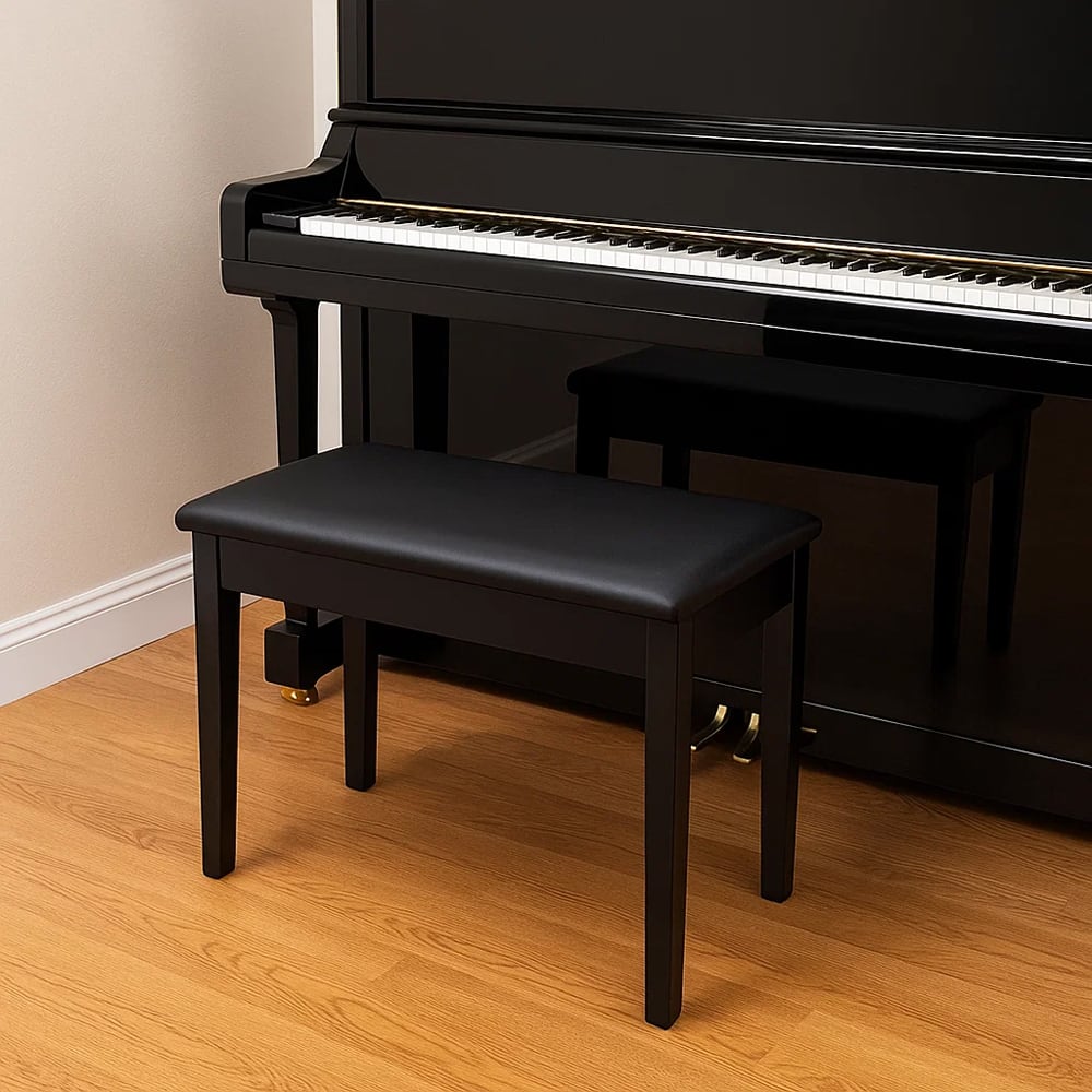Hivvago - PU Leather Upholstered Piano Bench with Solid Wood Frame and Padded Seat - Black