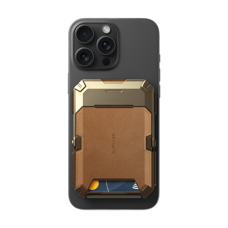 SUPCASE - MagFlip Magnetic Wallet with Stand - 5-Card Storage, RFID Blocking, and Strong Magnetic Lock - Brown