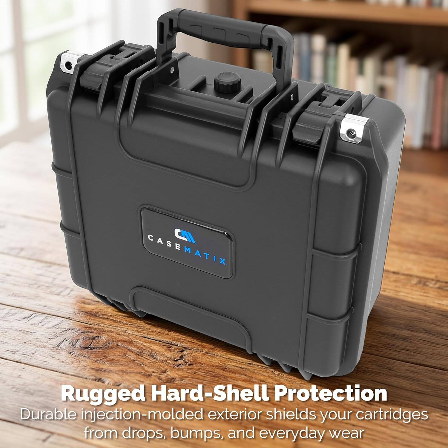 CASEMATIX CASE  
Rugged Hard-Shell Protection  
Durable injection-molded exterior shields your cartridges from drops, bumps, and everyday wear
