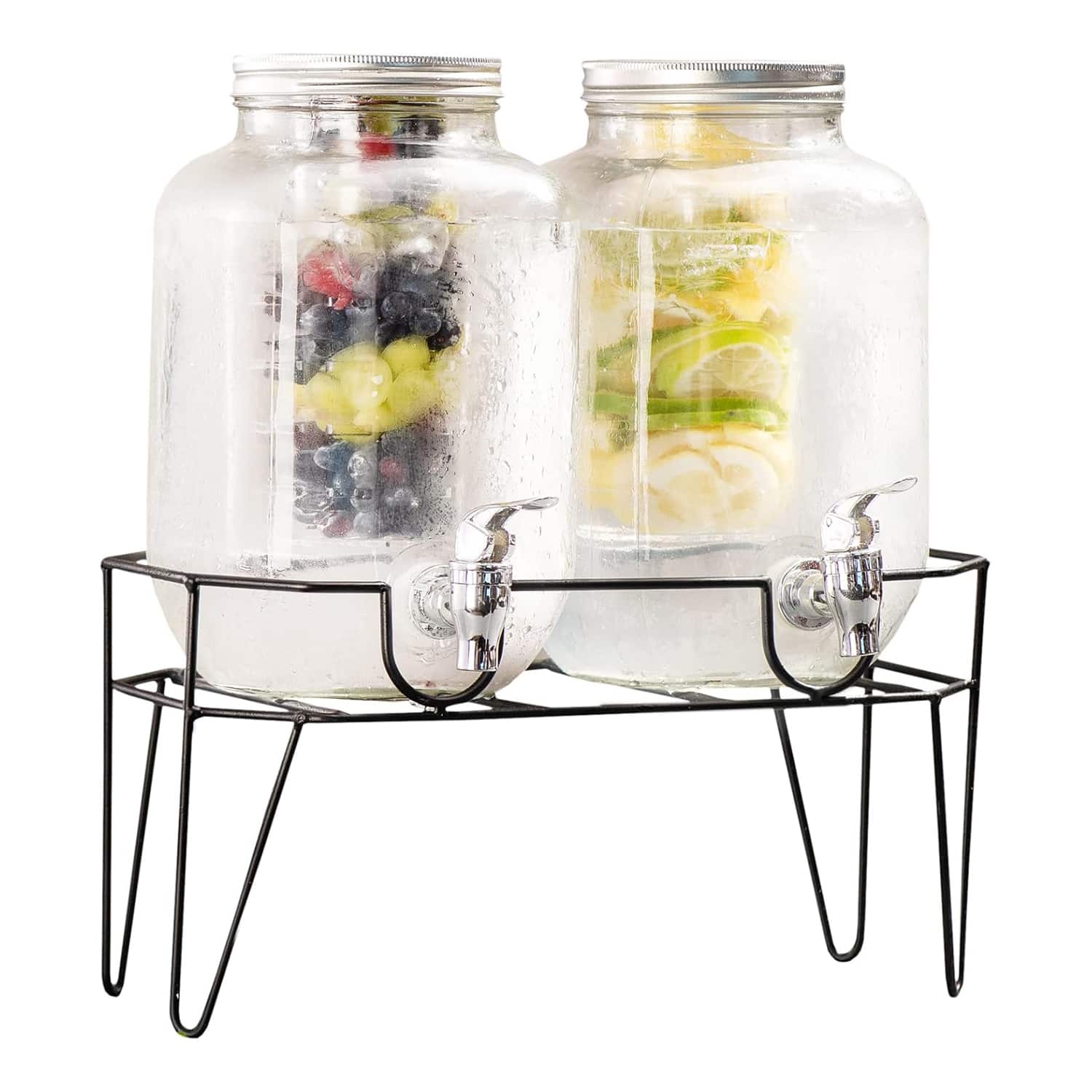 Style Setter - Clifford Set of 2 Dispensers with Infuser & Stand, Silver Lid 1 GAL/4 L - Clear
