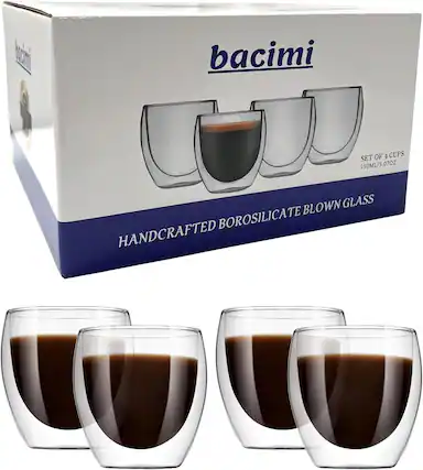 bacimi
SET OF 4 CUPS 150ML/5.07OZ
HANDCRAFTED BOROSILICATE BLOWN GLASS