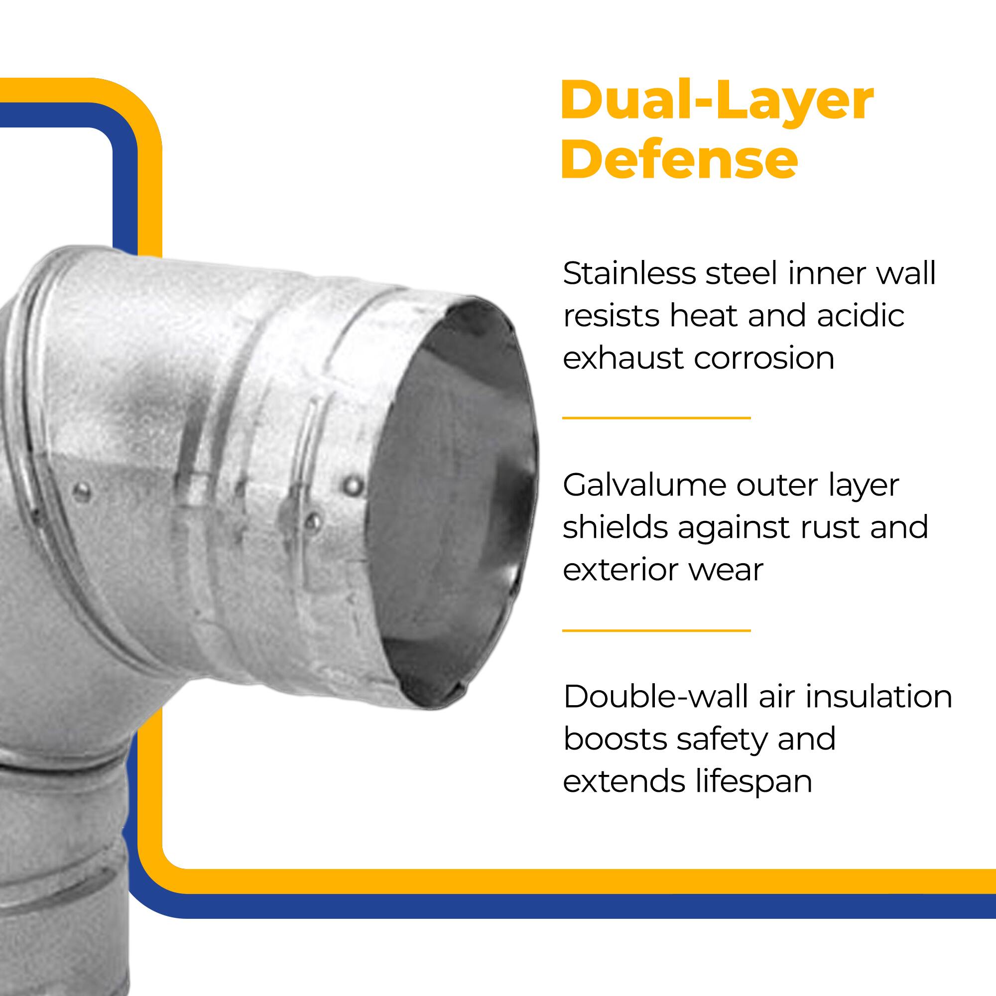 Dual-Layer Defense

Stainless steel inner wall resists heat and acidic exhaust corrosion

Galvalume outer layer shields against rust and exterior wear

Double-wall air insulation boosts safety and extends lifespan