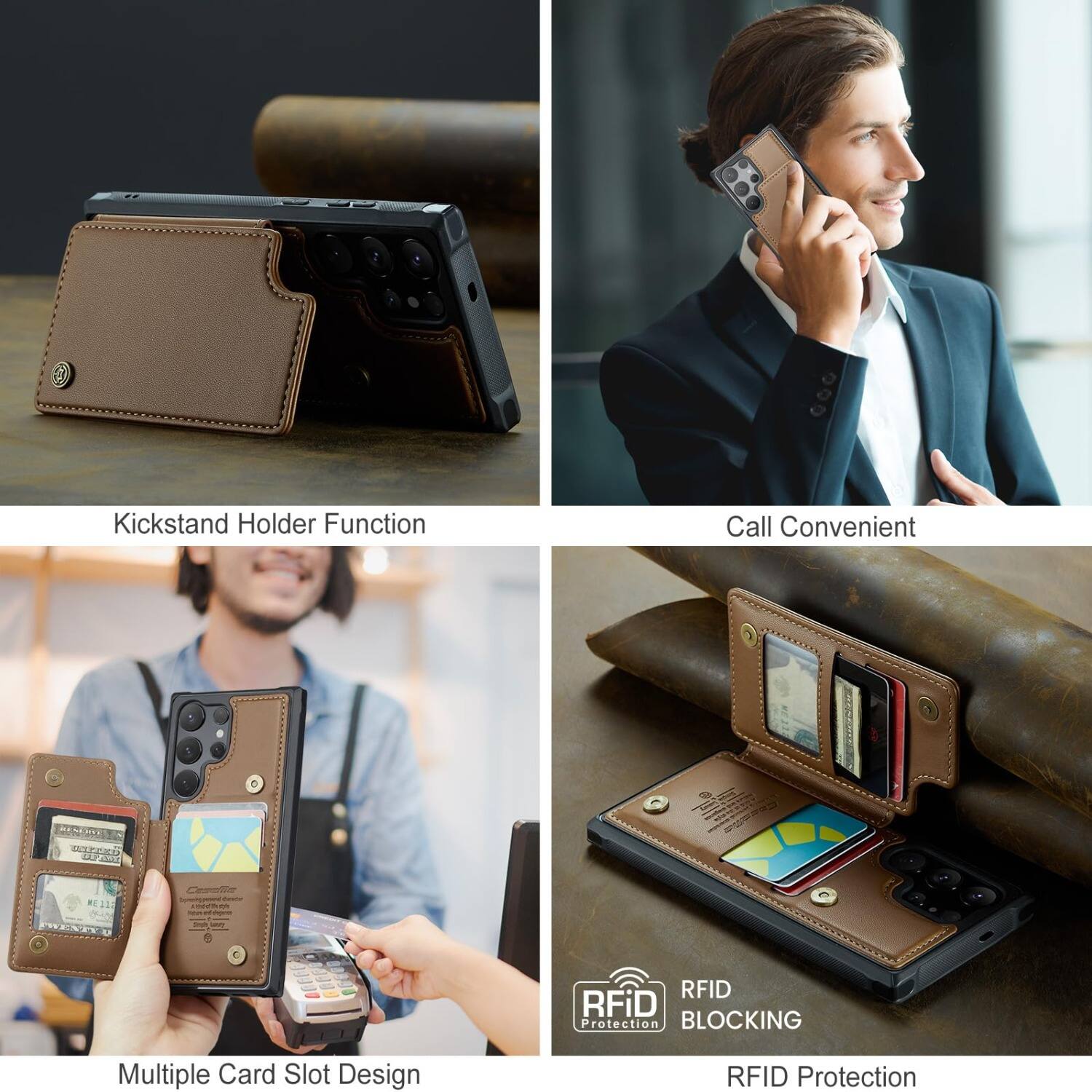 - Kickstand Holder Function
- Call Convenient
- Multiple Card Slot Design
- RFID Protection