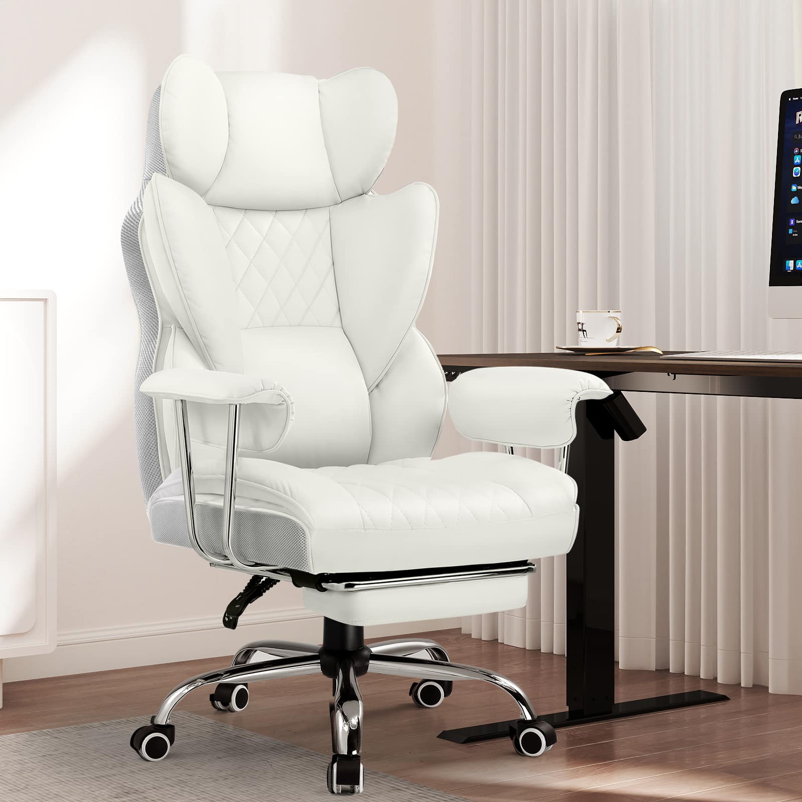 Front. CloudRest Pro - 400lbs Heavy Duty Office Chair Faux Leather  Wide Ergonomic Comfy Executive Chair,Warmwhite - Warmwhite.