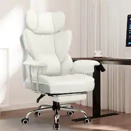 CloudRest Pro - 400lbs Heavy Duty Office Chair Faux Leather Wide Ergonomic Comfy Executive Chair - Warmwhite