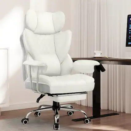 Front. CloudRest Pro - 400lbs Heavy Duty Office Chair Faux Leather Wide Ergonomic Comfy Executive Chair,Warmwhite - Warmwhite.