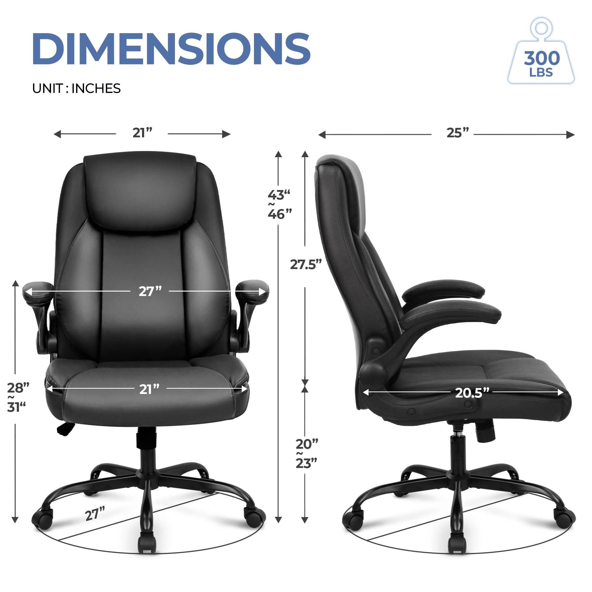 DIMENSIONS  
UNIT: INCHES  

- Width: 21"  
- Depth: 25"  
- Height: 43" - 46"  
- Seat Height: 27.5"  
- Seat Depth: 27"  
- Armrest Height: 28" - 31"  
- Base Width: 27"  

- Width: 21"  
- Depth: 20.5"  
- Height: 20" - 23"  
- Seat Height: 27"  

Weight Capacity: 300 LBS