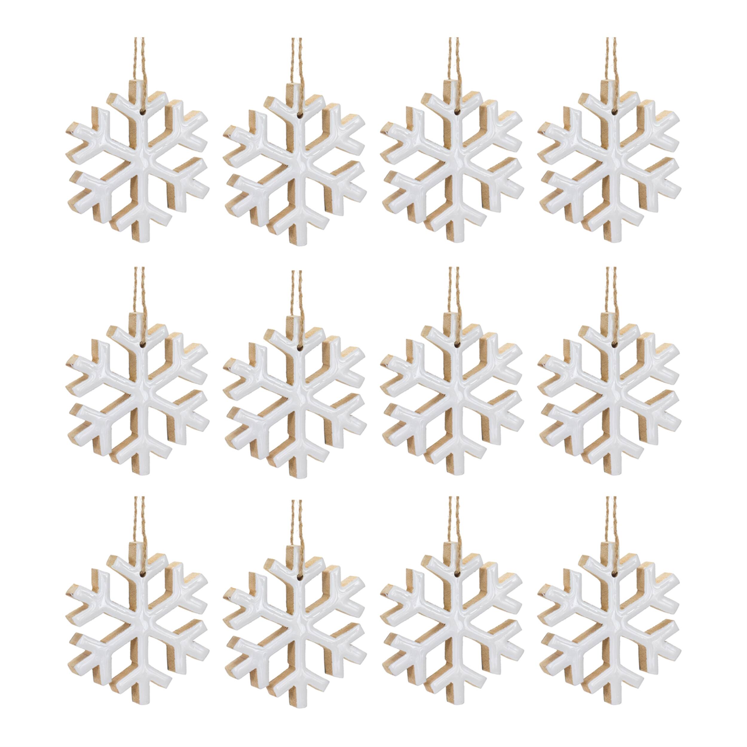 Left. BreeBe - Wood Snowflake Ornament (Set of 12) - White.