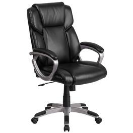 Emma + Oliver - Mid-Back Faux Leather Executive Swivel Office Chair with Padded Arms - Black