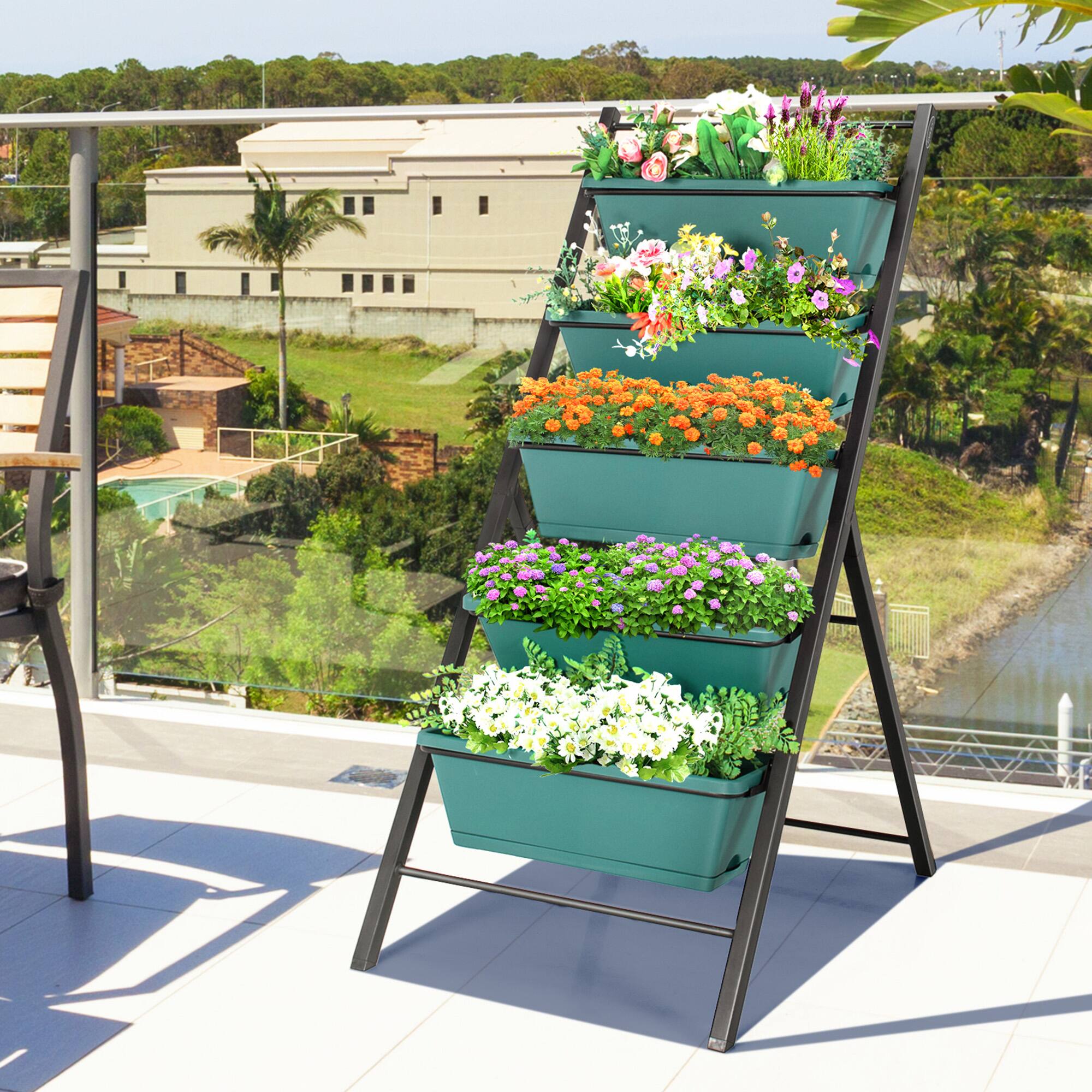 Alt View 3. Gymax - Gymax 2PCS 5-Tier Vertical Raised Garden Bed Elevated Planter 5 Container Box Green - Green.