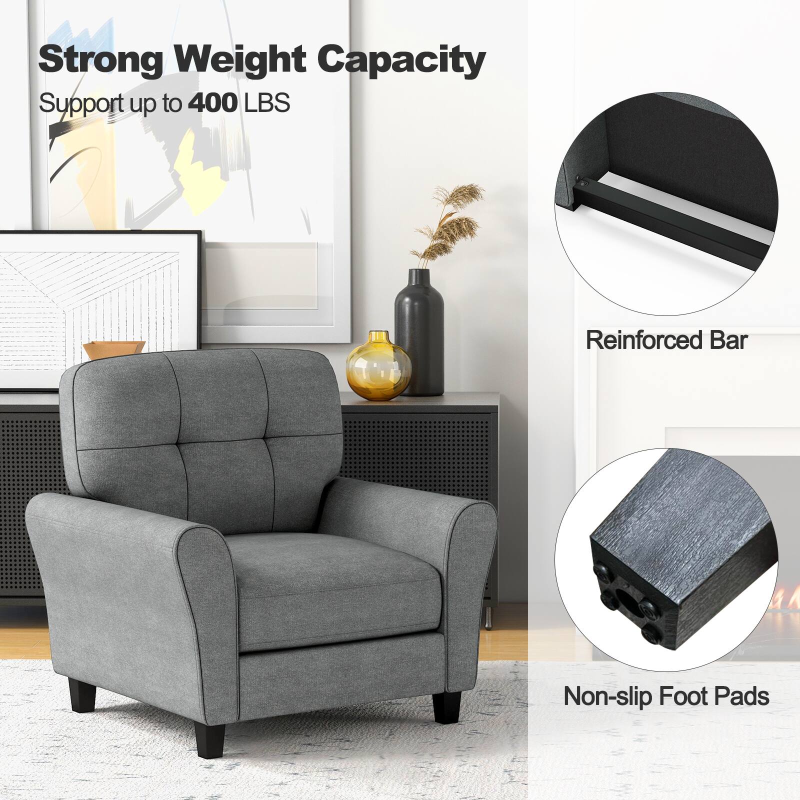 Strong Weight Capacity
Support up to 400 LBS
Reinforced Bar
Non-slip Foot Pads