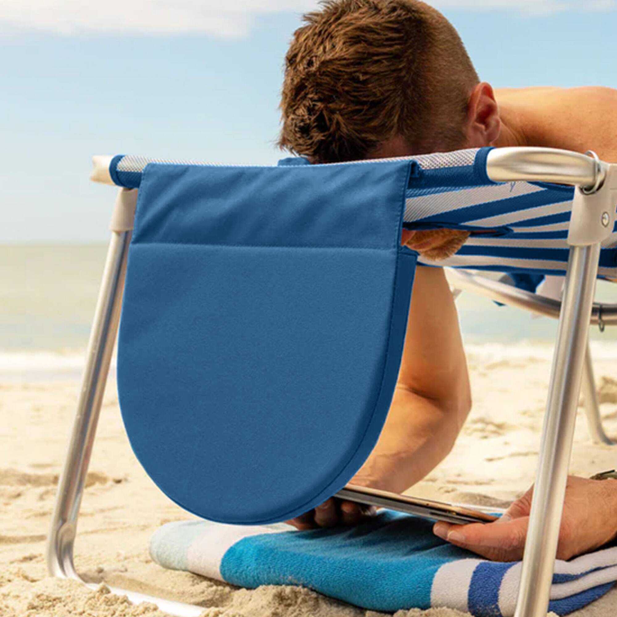 Alt View 3. Ostrich - Deltess Ostrich 3 In 1 Portable Chair Cooler Bag & Reclining Lounger, Blue/White - Blue, White Striped.