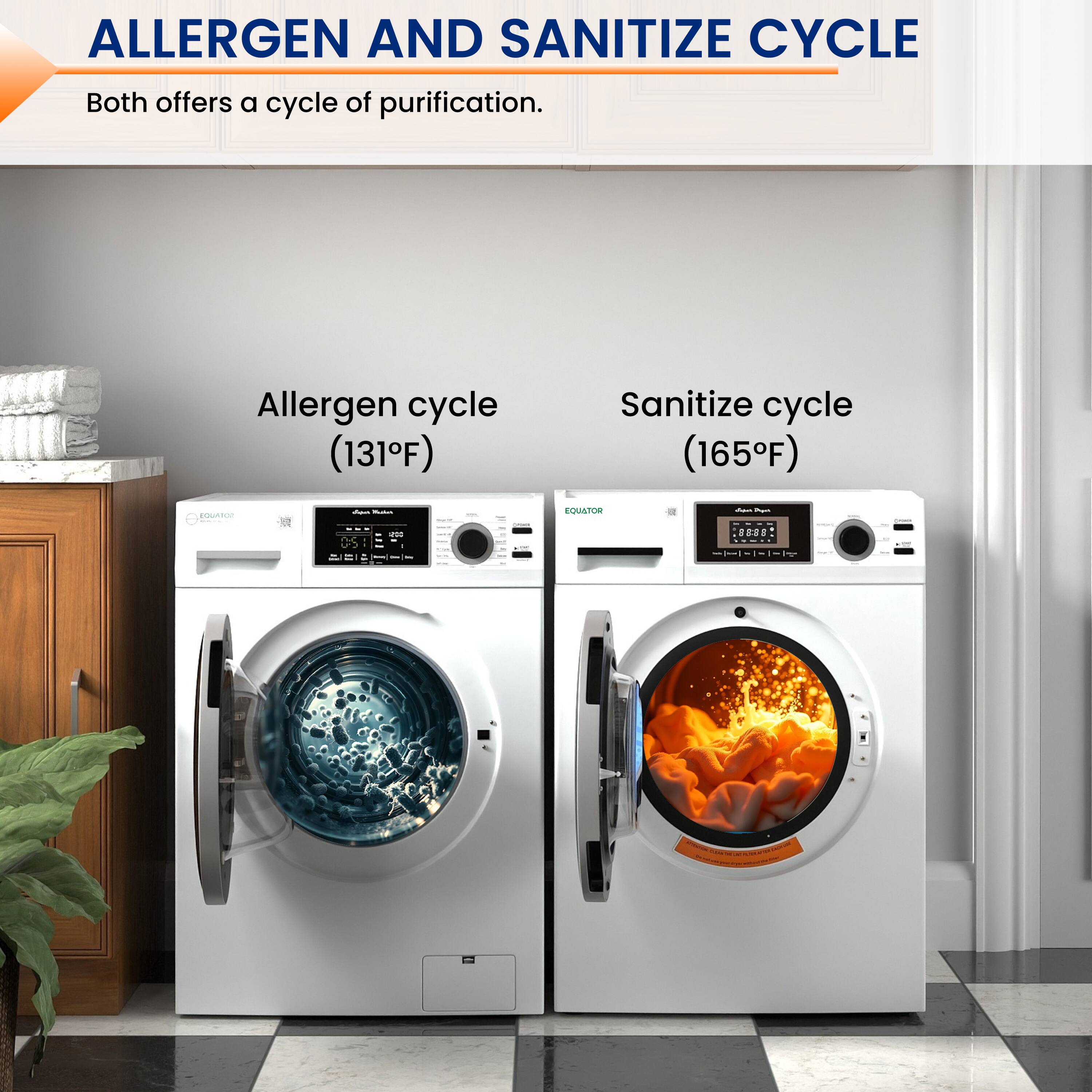 ALLERGEN AND SANITIZE CYCLE  
Both offers a cycle of purification.  

Allergen cycle (131°F)  
Sanitize cycle (165°F)