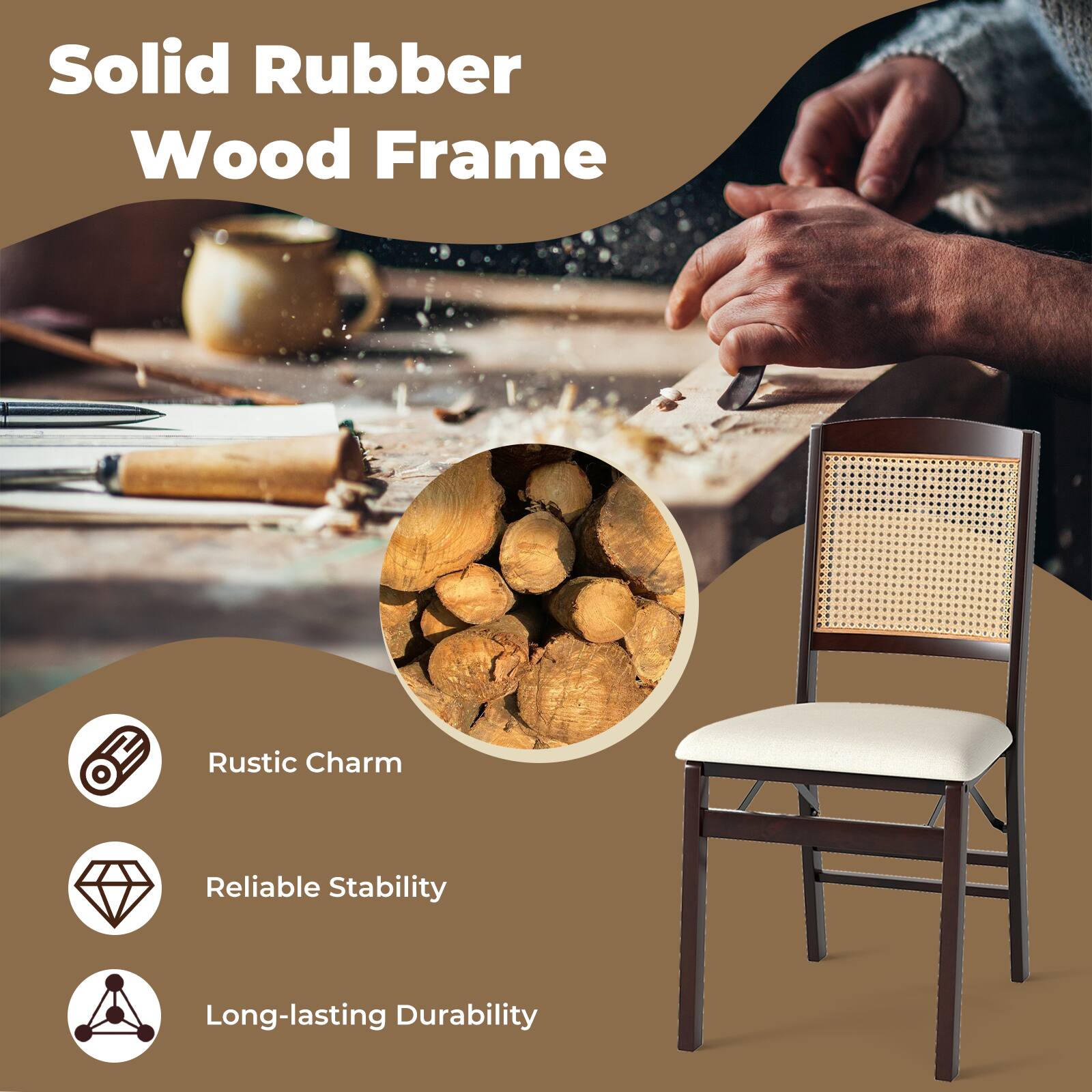 Solid Rubber Wood Frame

- Rustic Charm
- Reliable Stability
- Long-lasting Durability
