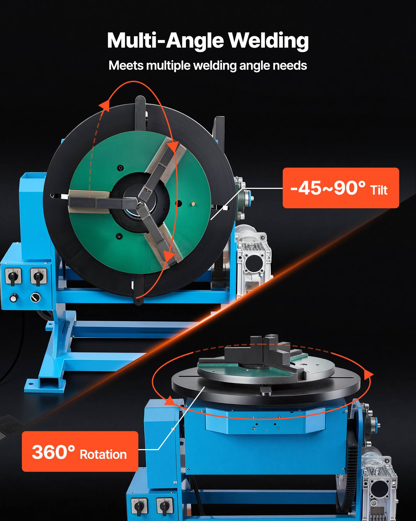Multi-Angle Welding  
Meets multiple welding angle needs  
-45~90° Tilt  
360° Rotation