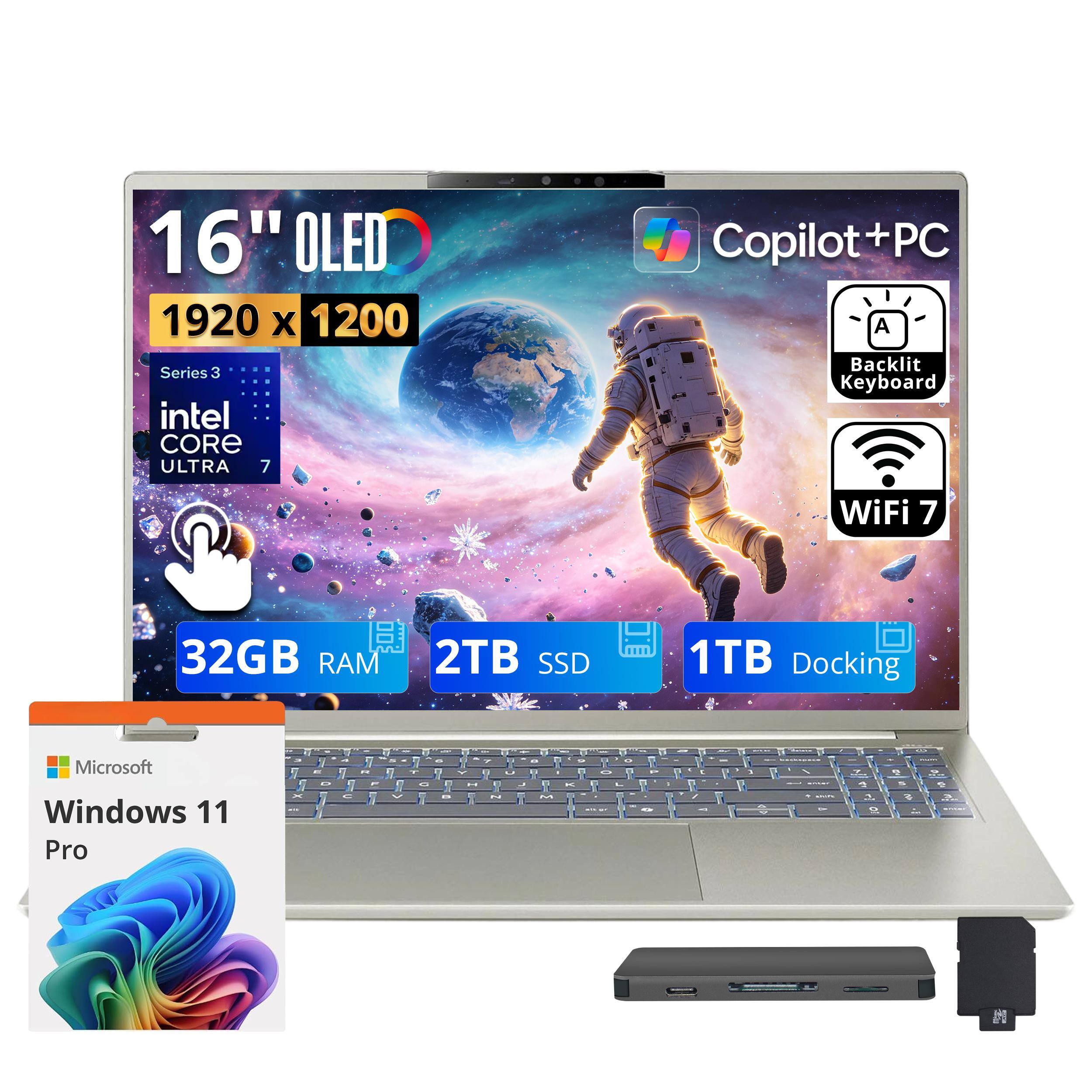 16" OLED 1920 x 1200 Series 3 Intel Core Ultra 7 Copilot+PC Backlit Keyboard WiFi 7 32GB RAM 2TB SSD 1TB Docking Microsoft Windows 11 Pro