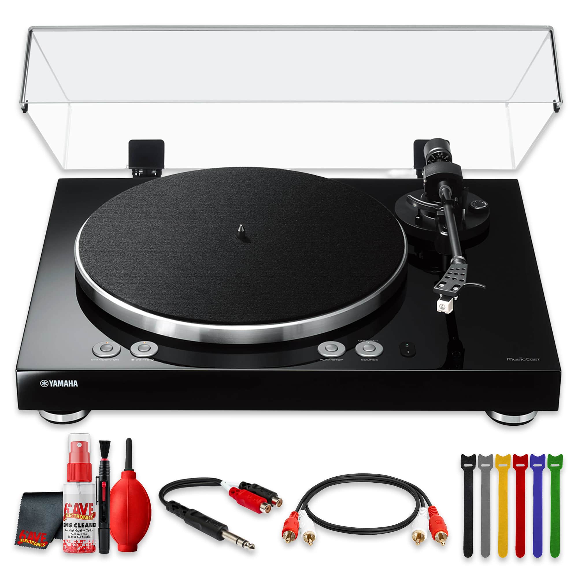 Yamaha - MusicCast VINYL 500 Wireless Two-Speed Stereo Turntable Black Bundle