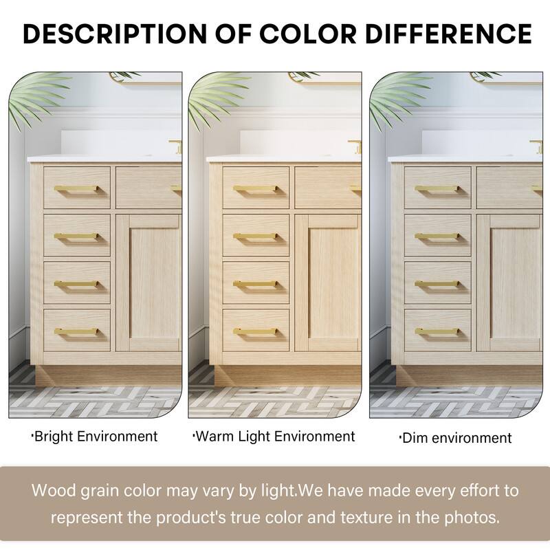 DESCRIPTION OF COLOR DIFFERENCE

- Bright Environment
- Warm Light Environment
- Dim environment

Wood grain color may vary by light. We have made every effort to represent the product's true color and texture in the photos.